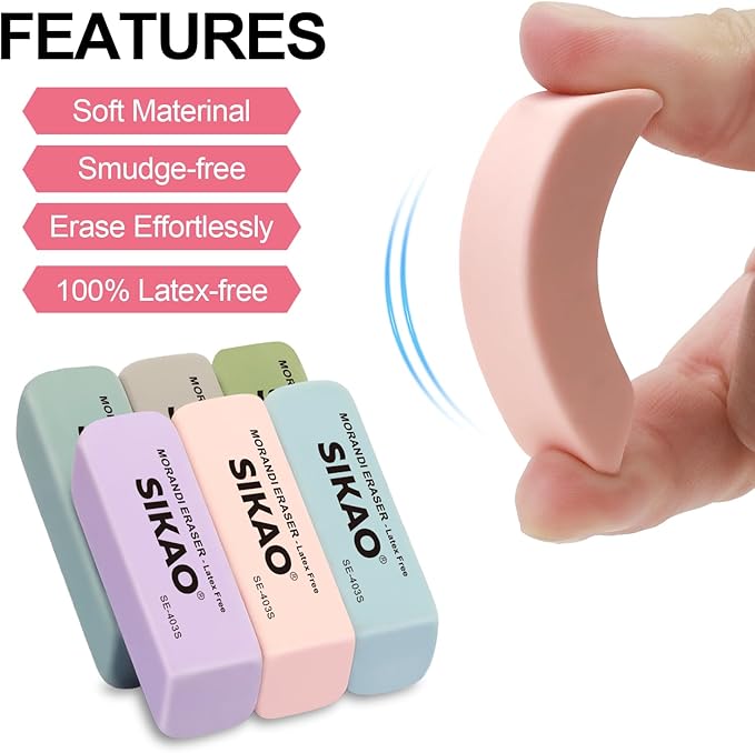 Morandi Erasers, 12 Pack Pencil Erasers for Kids – Aesthetic Pastel Beveled Rubber Erasers, Latex-Free & Smudge-Free for School Supplies, Classroom & Daily Writing