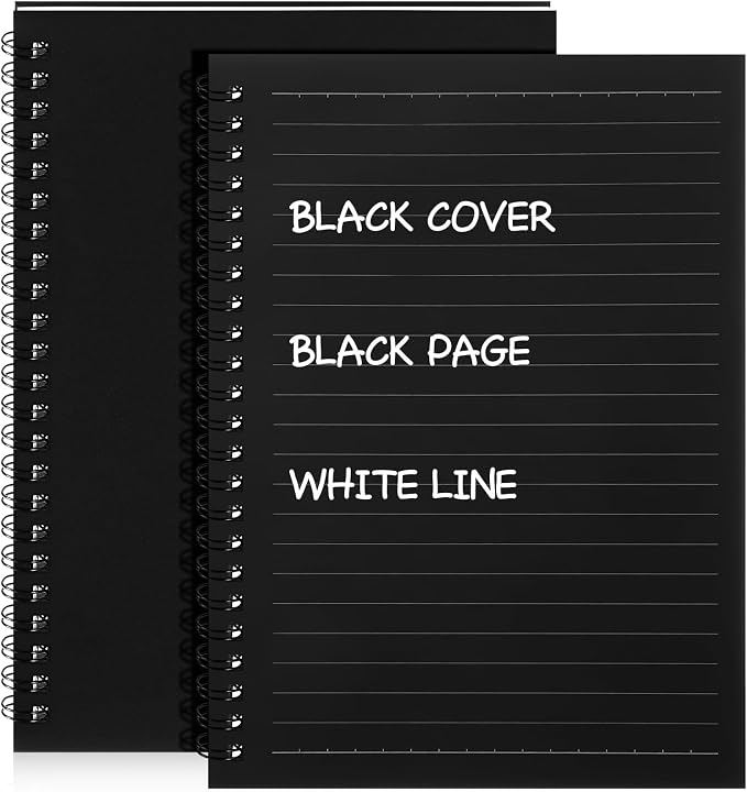 Yahenda 2 Pcs Spiral Notebooks, 1 Subject, Wide Ruled, Black Inner Pages