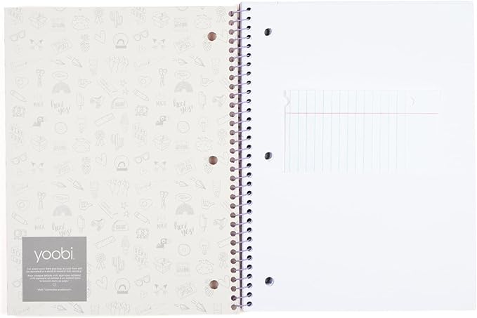 Yoobi Multicolor Gingham Spiral Notebook | 1 Subject Notebook College Ruled | 100 Perforated, 3-hole Punched Sheets | 2 Interior Pockets | PVC Free, FSC Certified Paper | For School, Office & College