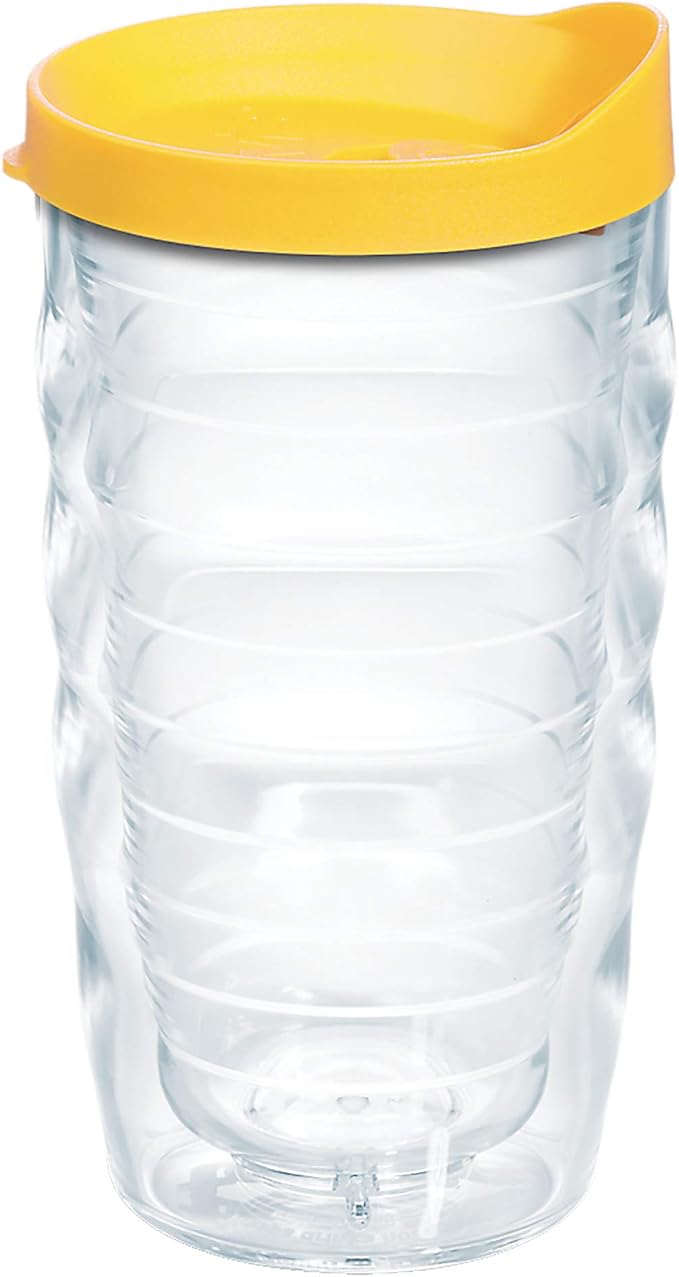 Tervis Clear & Colorful Lidded Made in USA Double Walled Insulated Tumbler Travel Cup Keeps Drinks Cold & Hot, 10oz Wavy, Yellow Lid