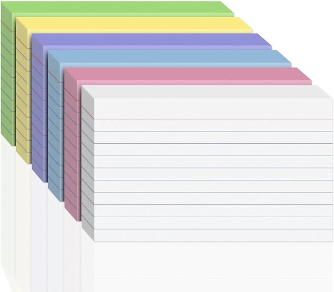 300PCS Index Cards 3 x 5 Inch, Colored Flash Cards, Lined Flashcards Notecards, Flash Cards for Studying, Ruled Front and Blank Back, Note Cards for Office, Home and School