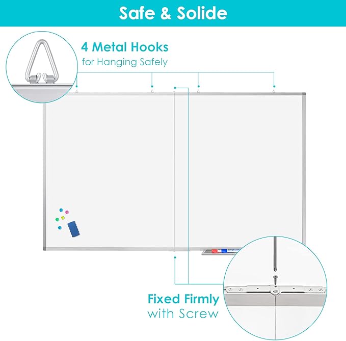 White Board Dry Erase 60x40, Large Magnetic Whiteboard Maxtek Dry Erase Boards for Wall, Aluminum Presentation Wall-Mounted Marker Board with a Long Pen Tray for School, Classroom, Office & Home