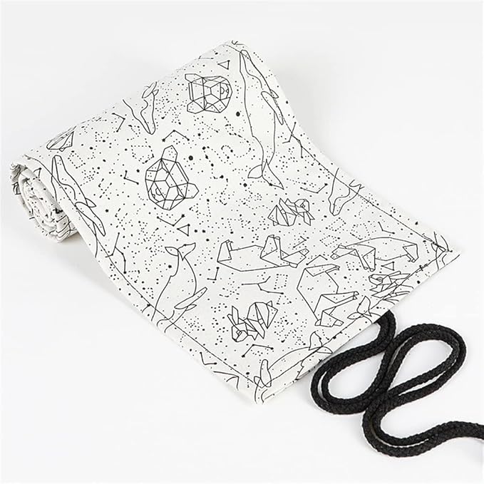 DIYOMR 24/36/72 Slots Pencil Wrap Pencil Rolls, Artist Colored Pencils Roll Up Bag Short Brushes Pouch Case Pencils Organizer for Drawing Coloring and Sketching (White Starry Sky, 72slots)