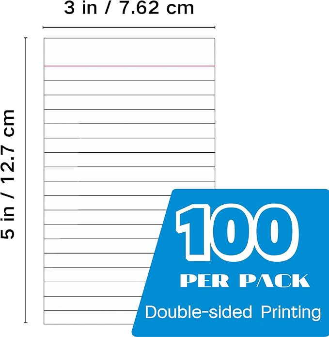 100 Count Vertical Ruled Index Cards 3 X 5 Flash Card Double Sided Lined Notecards Heavy Weight Ruled Checklist Thick Recipe Cards for Studying, School, Home and Office,White