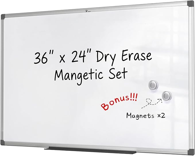 TOWON Magnetic Dry Erase Whiteboard 36 x 24 in, Large White Board for Wall, 3 x 2 Ft Whiteboard with Marker Tray & 2 Magnets, Silver Aluminum Frame for Office, Classroom & Home