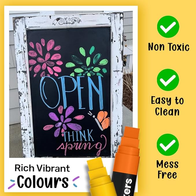 Chalkola Car Window Markers for Glass Washable - (15mm, 20 Pack w/Gold Silver) | Jumbo Liquid Chalk Markers for Blackboard, Chalkboard, Auto Mirror, Bistro Board — 3 in 1 Wide Nib Chalk Paint Pens