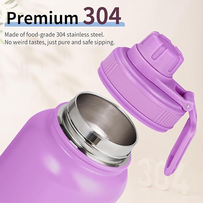 Gulex Motivational Water Bottle 32oz with Time Marker- Leakproof & BPA Free Sports Water Bottle with Straw & Carry Strap for Gym, Travel and Outdoor Sports (Stainless steel insulation-Purple)