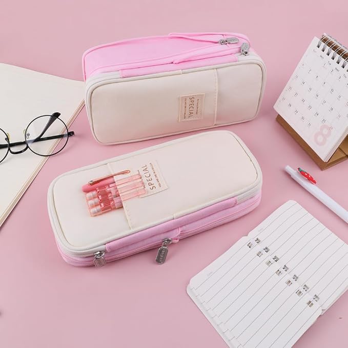 iSuperb Foldable Pencil Case Zipper Big Capacity Aesthetic Canvas Pencil Pouch Compartments Stationery Organizers Pen Bag for Kids Girls Boys Teen Child Student School Supplies Makeup Bags