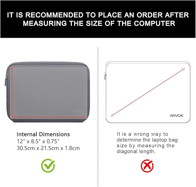 Arvok 11 11.6 12 Inch Laptop Sleeve Case for MacBook Air 12, Water-Resistant Neoprene Notebook Computer Tablet Sleeve, Carrying Bag Cover for Chromebook/HP/Dell/Lenovo/Asus/Acer, Gray