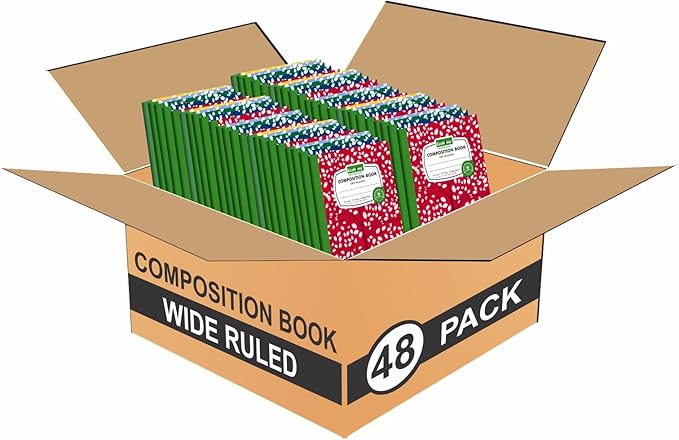 Composition Notebooks Pack of 48 Wide Ruled 200 Pages (100 Sheets) 9.75"x7.5" Carbon Neutral Recyclable Paper Eco-Friendly School & Office Supplies For Students and Professionals Assorted Color