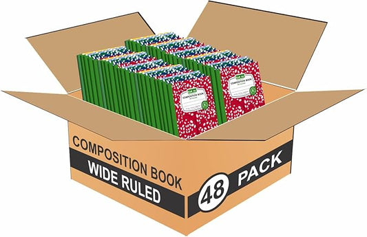 Composition Notebooks Pack of 48 Wide Ruled 200 Pages (100 Sheets) 9.75"x7.5" Carbon Neutral Recyclable Paper Eco-Friendly School & Office Supplies For Students and Professionals Assorted Color