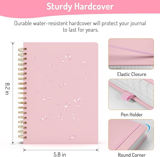 Forvencer Lined Spiral Journal Notebook with 300 Numbered Pages, A5 Thick Journals for Writing with 100GSM Paper, Hardcover Notebooks with Contents for Work, School, Women, Men, Pink