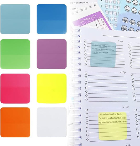 320 Sheets Clear Transparent Sticky Notes, Colorful Waterproof Notepad, Translucent Adhesive Memo Pads for Annotating Books, School & Office Supplies