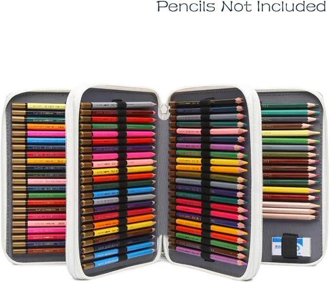 YOUNGCOL 120 Slots Colored Pencil Case Color Pencil Organizer Storage Large Capacity Pencil Case (White + Floral)