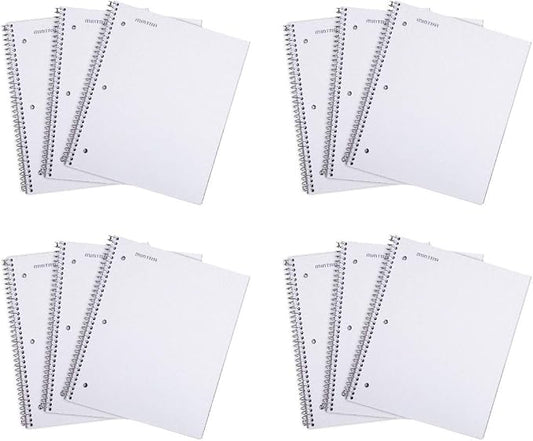 Mintra Office Durable Spiral Notebooks, 1 Subject, (White, College Ruled 12pk), 100 Sheets, Poly Pocket, Moisture Resistant Cover, School, Office, Business, Professional