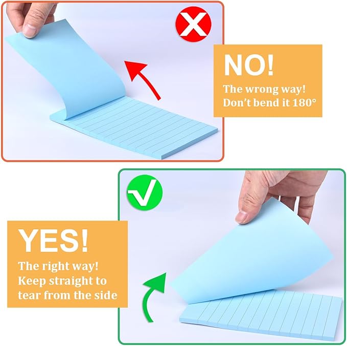 9 Pack Lined Sticky Notes 4x6 in Bright Colors Self-Stick Note Pads with Lines, 9 Colors Bulk Sticky Memo Pad for School, Office, Meeting