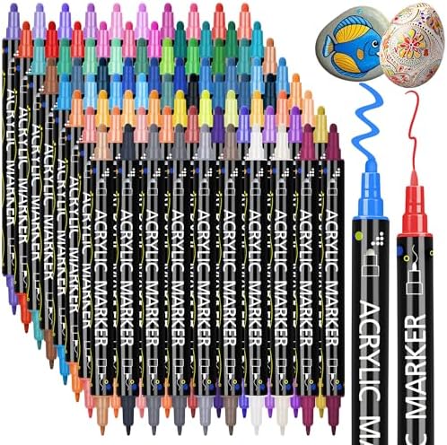 80 Colors Dual Tip Acrylic Paint Markers, Fine Tip and Dot Tip Paint Pens for Rock Painting, Acrylic Paint Markers for Wood, Glass, Ceramic, Fabric, Metal, Plastic, Paper, Canvas, DIY Art Supplies
