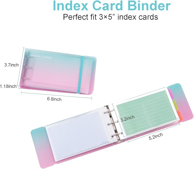 3×5” index card Binder organizer with Plastic pocket Sleeves, small organized folder for recipes Flashcards,portable notecards case holder (2pcs colorful)