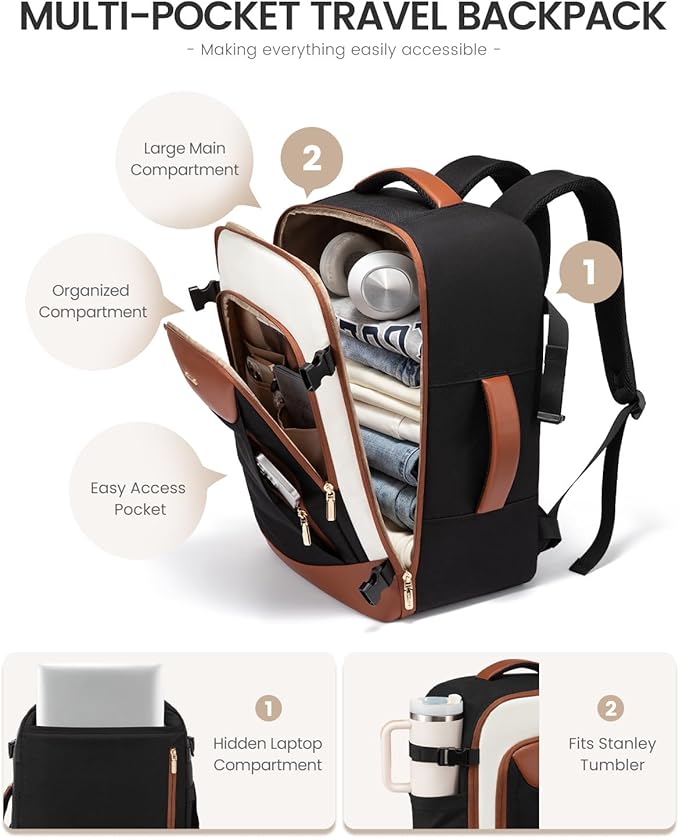 LOVEVOOK 50L Travel Backpack for Women Men, Large Carry on Backpack for Airplanes TSA Personal Item Travel Bag fits 17.3" Laptop, Waterproof Weekender Essentials Airline Approved with 2 Packing Cubes