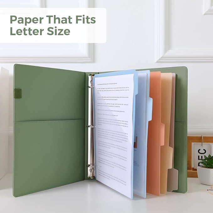 SKYDUE 3 Ring Binder with Clipboard, 13.2" × 10.2" Faux Leather 1 Inch Binder Organizer with 5 Pocket Dividers, Notepad, Labels & 2 Storage Pockets for Teachers, Students, Nurses & Office Work