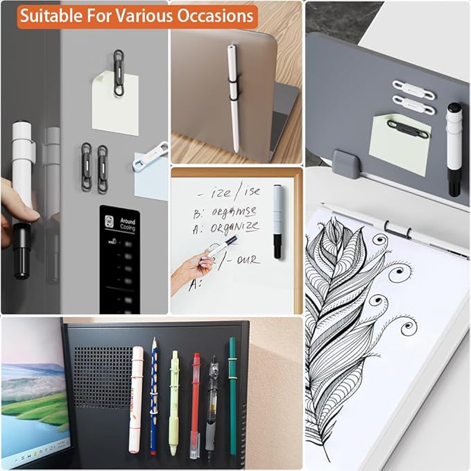 Freewindo 12 Pack Magnetic Pen Holder for Refrigerator, Silicone Magnetic Pencil Holder for Locker, Magnetic Dry Erase Marker Holder for Whiteboard, Desk, Clipboard (6 colour)