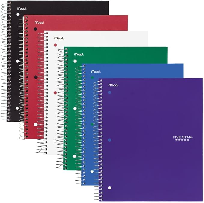 Five Star 06210 Wirebound 3-Subject Notebook, College Rule, 11 x 8 1/2, 150 Sheets, Assorted (Pack of 2)