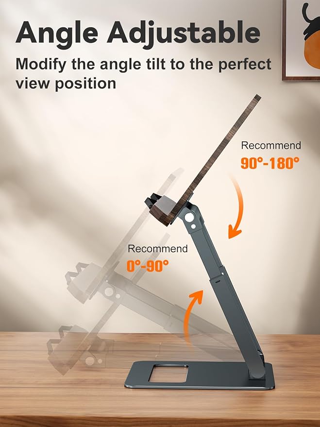 Tounee Book Stand, Telescopic Book Holder Stand, Adjustable Height Pull Out Design Ergonomic Cookbook Stand with Elastic Page Clips Fits All Books (Gray)
