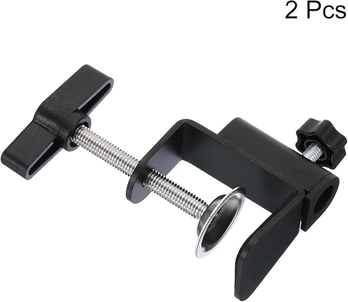 PATIKIL 0.49" Hole Dia. Desk Clamp, 2 Pcs Universal C-Clamp Base with Adjustable Screw for Microphone Mic Arm Table Lamp Mount Holder, Black