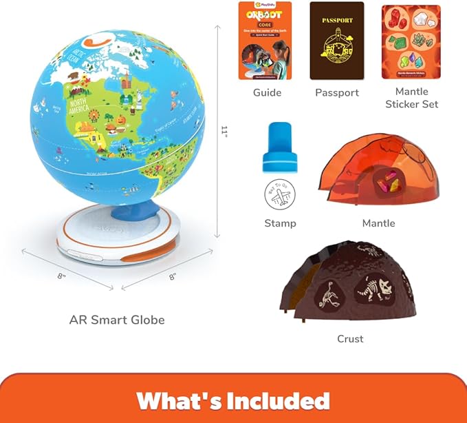 PlayShifu Globe For Kids - Orboot Core | 3-Layer Openable Tech-Powered Interactive Globe | Explore Earth's Surface, Fossils, Minerals & Glowing Core | STEM Learning Toy with Free App | Ages 4–10