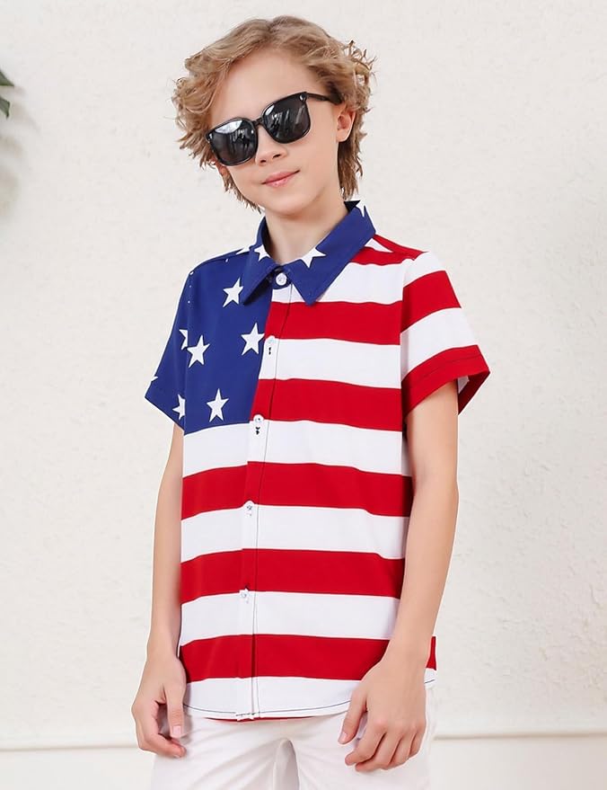 Enlifety 2-10T Kids Hawaiian Shirt Boys Short Sleeve Button Down Shirts Hawaii Summer Casual Blouse