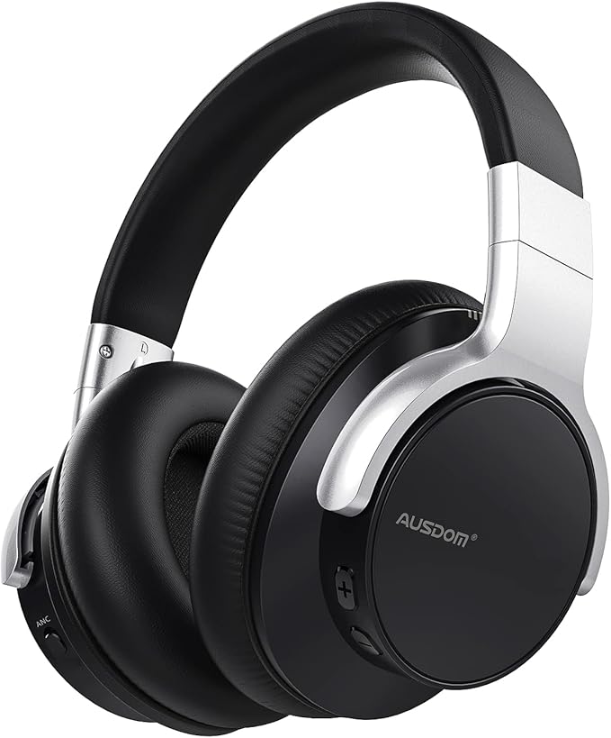 AUSDOM E7 Noise Cancelling Headphones: Wireless Bluetooth Over Ear ANC Headphones with Microphone, 50H Playtime, Hi-Fi Sound, Deep Bass, Comfortable Earpads for Travel Work Home Office