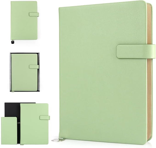 A5 Hard Cover Notebook with Pen Holder, Gold Edges & 180° Lay Flat - Large 5.7x8.4 Lined, Bookmark, Gift Box - Durable Journal for Office, Study, Travel - Writers, Students (Grass Green)