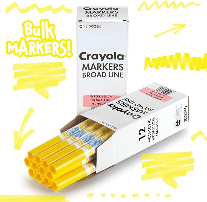 Crayola® Washable Broad Line Markers, Yellow, Pack of 12 Markers