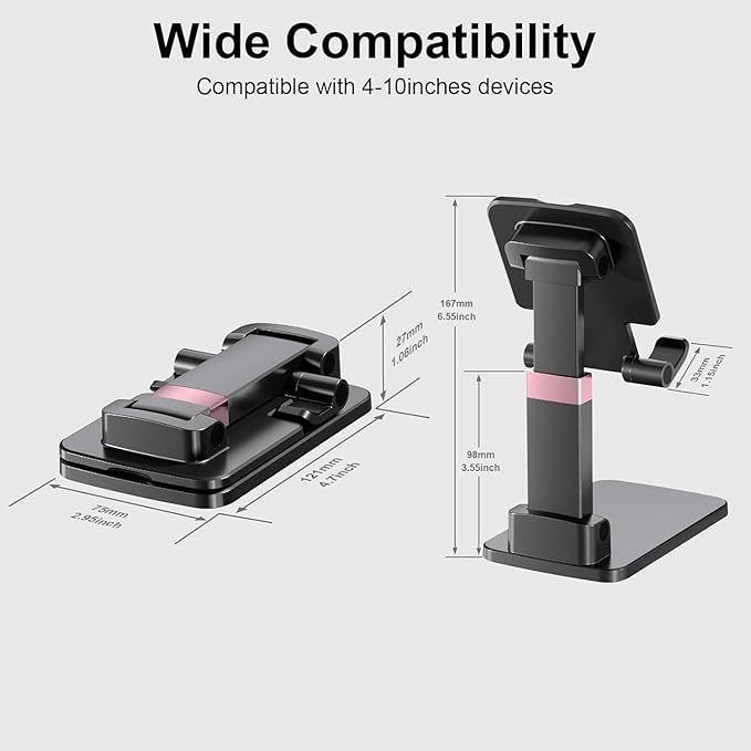 Adjustable Phone Stand for Desk - Foldable Cell Phone Holder for All Phones and Android Devices(1 Pack Black)