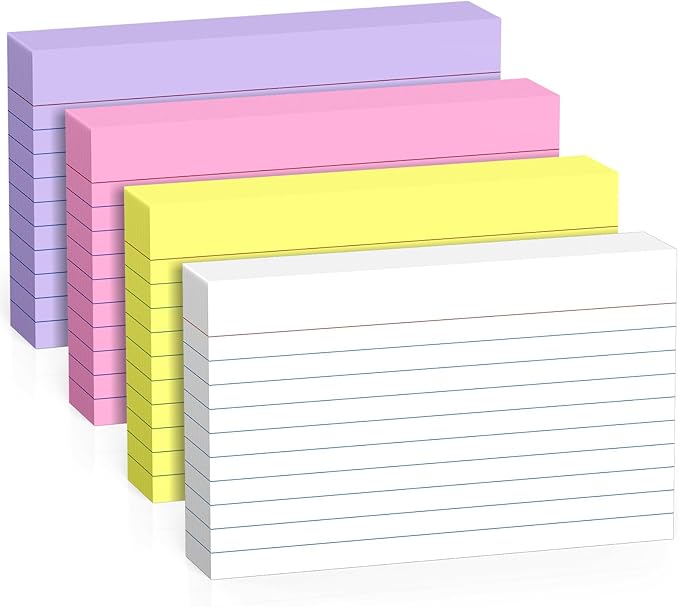 Colored Index Cards 3x5, 200 Pcs Ruled Index Cards, Flash Cards College Ruled for School, College, Office and Home Organization, Durable Study To Do List Note Cards with Ruled Lines