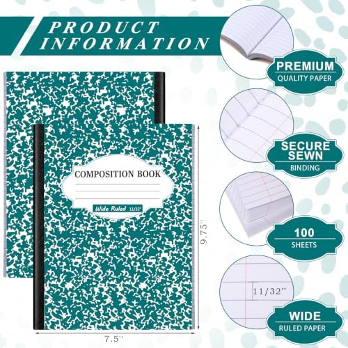 Colarr 8 Pack Composition Notebook Wide Ruled Marble, Business Color