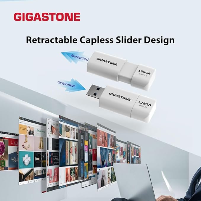 GIGASTONE 512GB Flash Drive, Z60 USB 3.2 Gen 1, 120MB/s Ultra Fast, Retractable Capless Slider Design, Data Storage, Backup for PC/Mac/TV/Car Audio, USB 2.0/3.0/3.1 Compatible