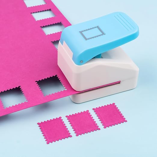2 Pcs Paper Punch | 1 inch Square Punch | 1.1X0.9 inch Embossing Postage Stamp Shape Puncher | Square Stamp Hole Puncher | Portable Lever Craft Hole Punches for Crafting DIY Scrapbooking Projects