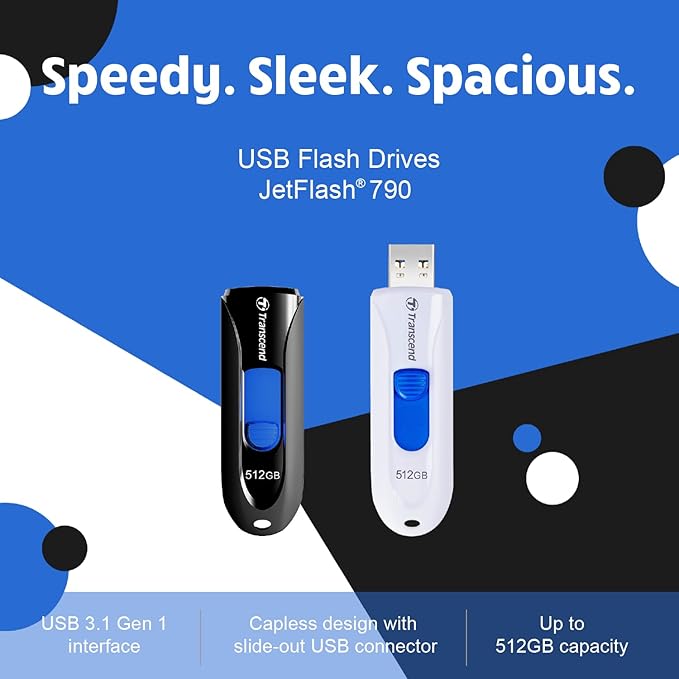Transcend JF790 128GB USB Flash Drive, for PC/Mac/Laptop/Windows/Computer/ Desktop/TV/Car Audio, USB3.2 Gen1 Memory Stick, Thumb Drives Data Storage w/ Retractable Connector, USB2.0/3.0/3.1 Compatible