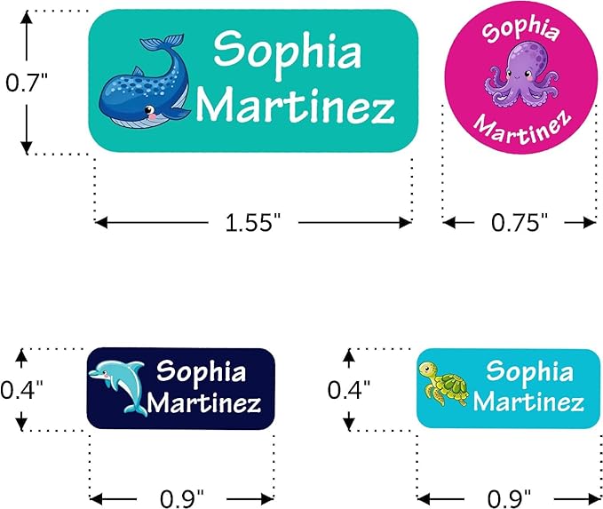 Waterproof Custom Name Stickers (135 Labels) - Personalized Daycare Labels for Clothing, Water Bottles, Lunch Boxes & School Supplies - Ideal for Camp & Daycare - No-Iron (Shark)