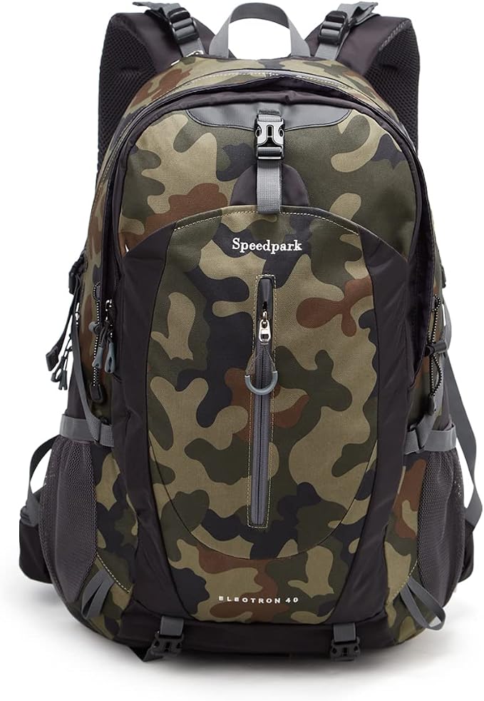SPEEDPARK 40L Hiking Backpack, Lightweight Camping Daypack with Rain Cover | Water-Resistant Rip-Stop Nylon, Multi-Pockets, Survival Whistle. Ideal For Men, Women, Travel, Trekking