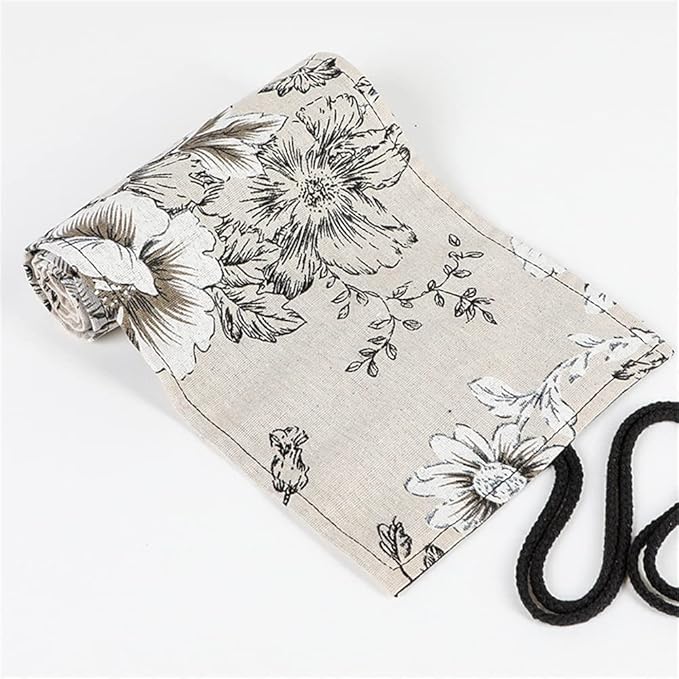 DIYOMR 24/36/72 Slots Pencil Wrap Pencil Rolls, Artist Colored Pencils Roll Up Bag Short Brushes Pouch Case Pencils Organizer for Drawing Coloring and Sketching (Peony Flower, 36slots)
