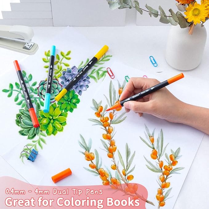 Dual Markers Brush Pens Easter Basket Stuffers, 36 Art Markers for Gifts Trendy Stuff, Double Tip Colored Pen for Adult Coloring Books Art Suppliers