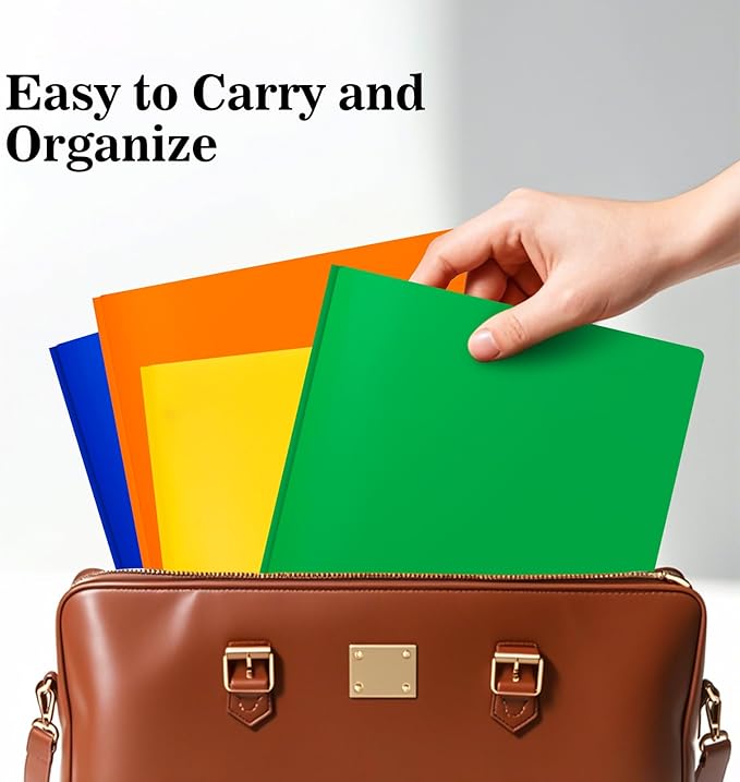 6-Pack Plastic Folders with Pockets and Prongs,2-Pocket Folders with 3 Fasteners, Holds 8-1/2" x 11" Paper for School/Office/Home, Assorted