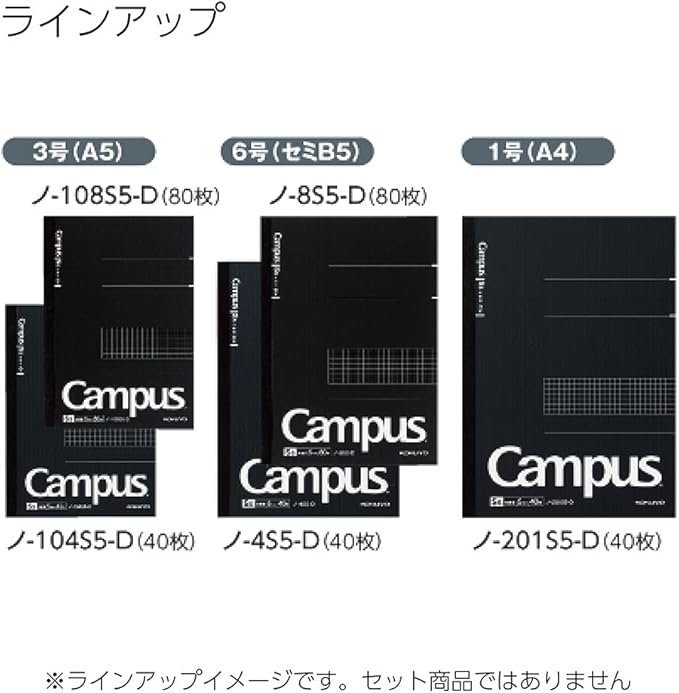 KOKUYO Campus Notebook, Business Type, Grid 5mm Ruled, Semi-B5, 40 Sheets, Black Cover, Japan Import (NO-4S5-D)