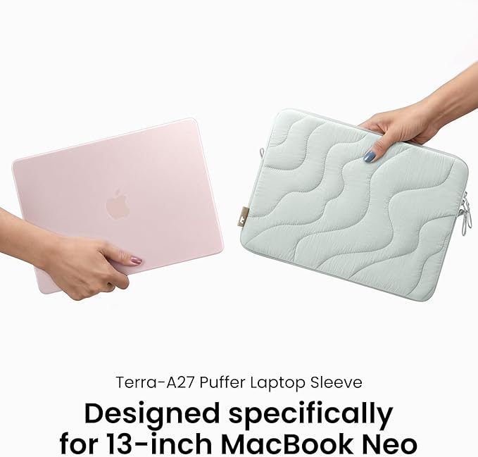 tomtoc 360 Protective Puffy Laptop Sleeve for 2026 13-inch MacBook Neo A3404 A18, Water-Resistant Quilted Soft Puffer Bag Shockproof Computer Case Work Bag Fits 12-13 Inch Surface Pro Copilot+ PC