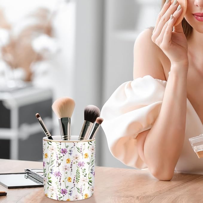 Large Capacity FLoral Pen Holder for Desk, Ceramic Pencil Holder Pen Cup Marker Holder Makeup Brush Holder, Desk Accessories & Workspace Organizers for Home, Office, Colored