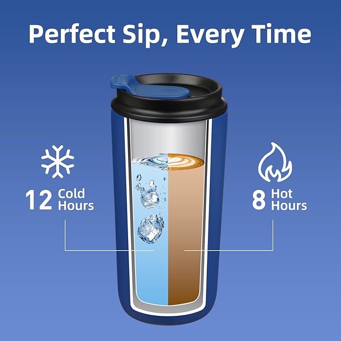 BJPKPK 16oz Insulated Tumbler with Lid,Travel Coffee Mug Stainless Steel,Leakproof Reusable Thermal Cup for Cold and Hot Drinks,Sapphire Blue