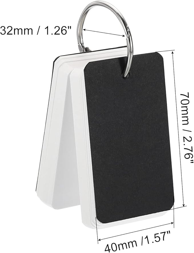 PATIKIL Blank Index Cards with Ring, 600Pcs Blank Flash Card 2.8x1.6" Study Note Cardstock for Memory Learning Studying Office Supplies, Black White