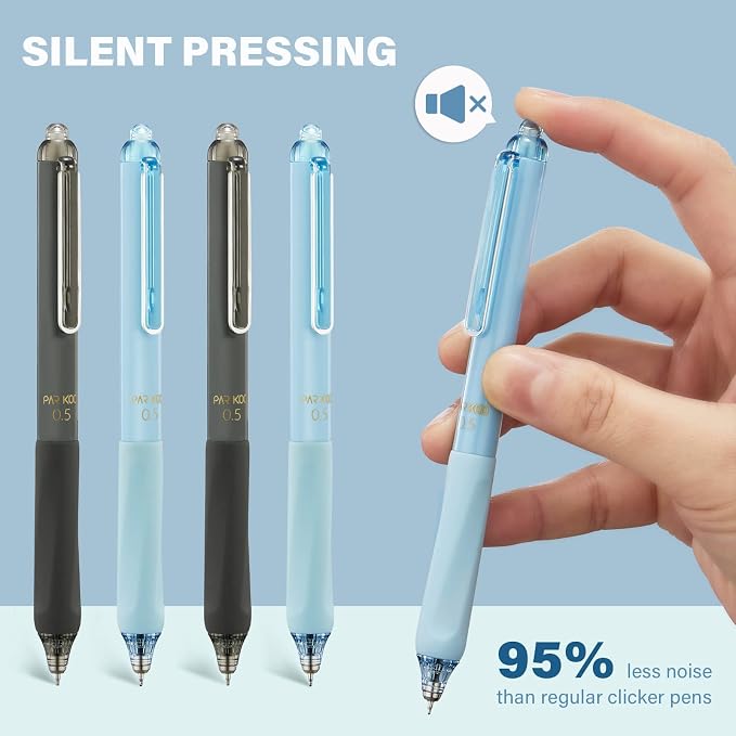 ParKoo Gel Pens Quick Dry Ink Fine Point 0.5mm, Retractable Rolling Ball 6 Black/6 Blue Ink Pen, Click Silent Pens Set for Journaling Notetaking Drawing Sketching Smooth Writing Non Bleed 12pcs | Click Silent, Comfort Grip, Fine Point Smooth Writing Pe...
